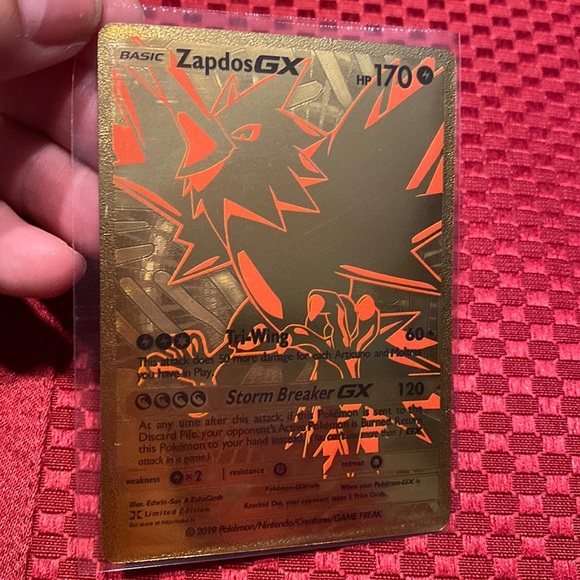 Zapdos GX Limited Edition Pokémon Gold Foil (Fan Made Replica) - Picture 1 of 4